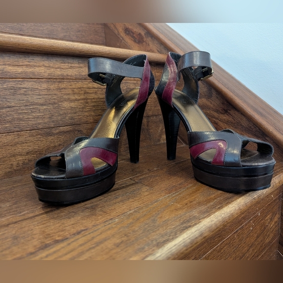 Nine West Debutante 5" stacked Heel Ankle Strap Three Tone Leather pumps Sz 7.5 - Picture 12 of 16